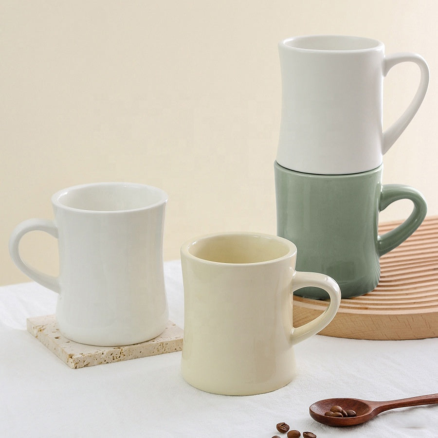 350ML Nordic Ceramic Coffee Cup Cream Reusable Portable Waisted Mug with Handle