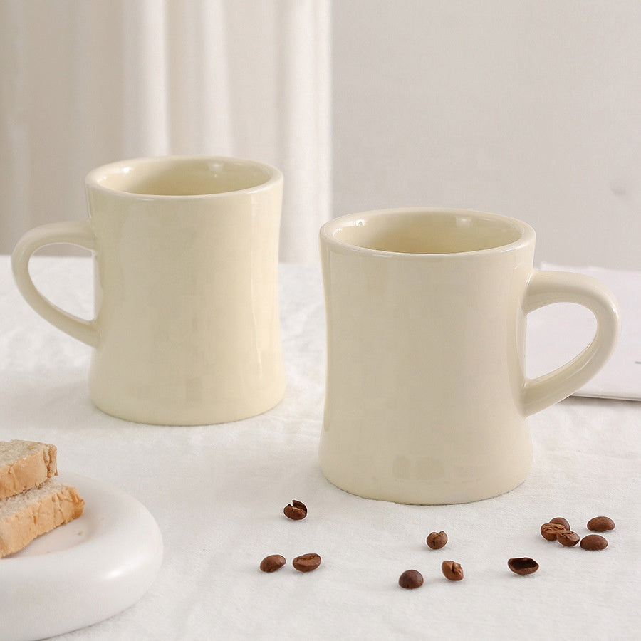 350ML Nordic Ceramic Coffee Cup Cream Reusable Portable Waisted Mug with Handle