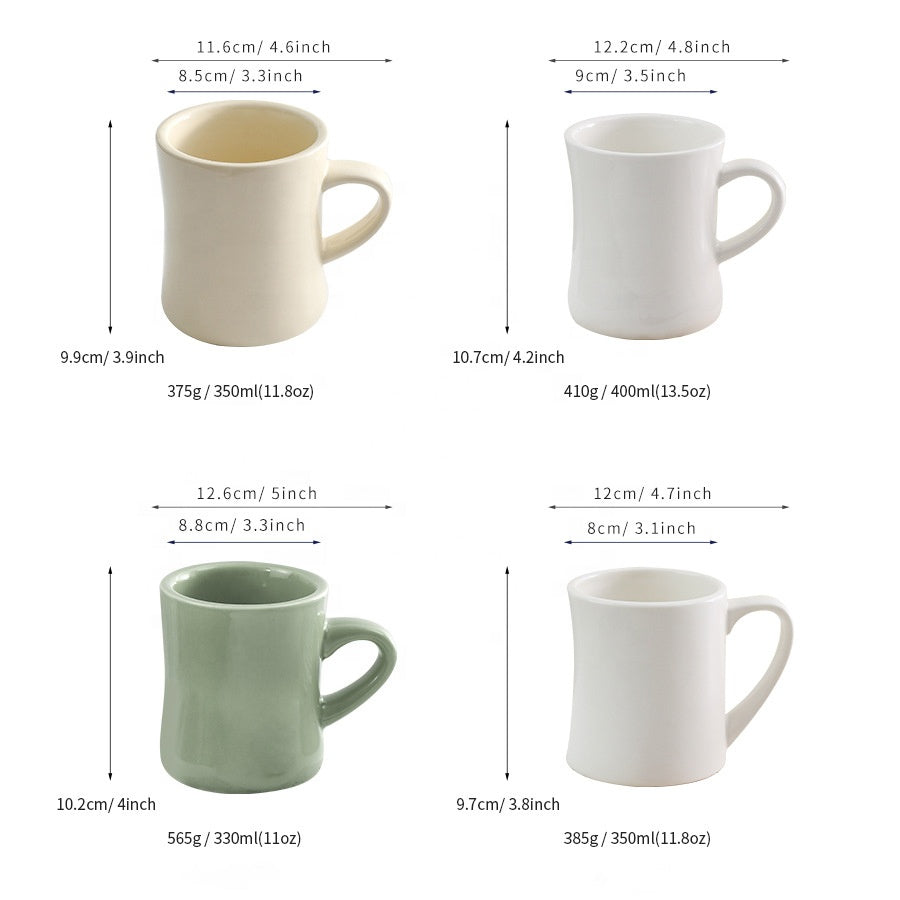 350ML Nordic Ceramic Coffee Cup Cream Reusable Portable Waisted Mug with Handle